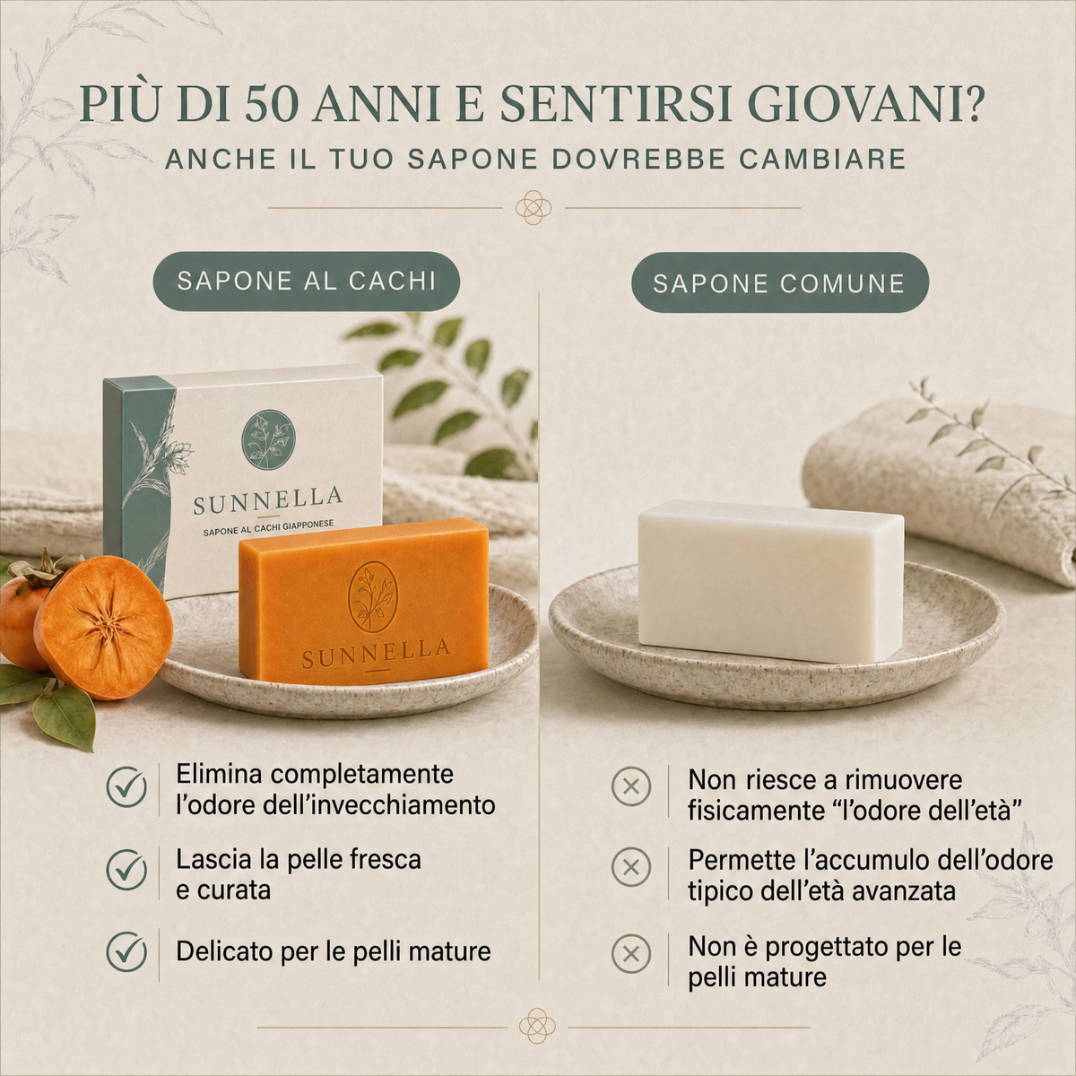 Sapone Giapponese al Cachi – Elimina alla Radice l'Odore della Pelle che Cambia con l'Età